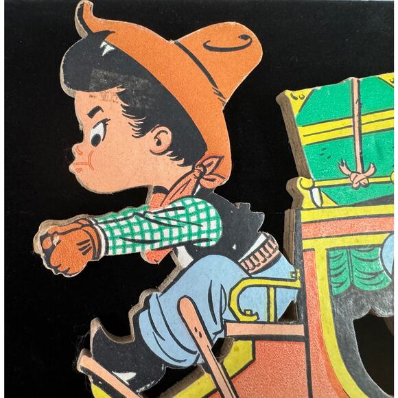 Vintage 1958 The Dolly Toy Co. Cowboy Stagecoach Nursery wall plaque 2 piece - Picture 8 of 8